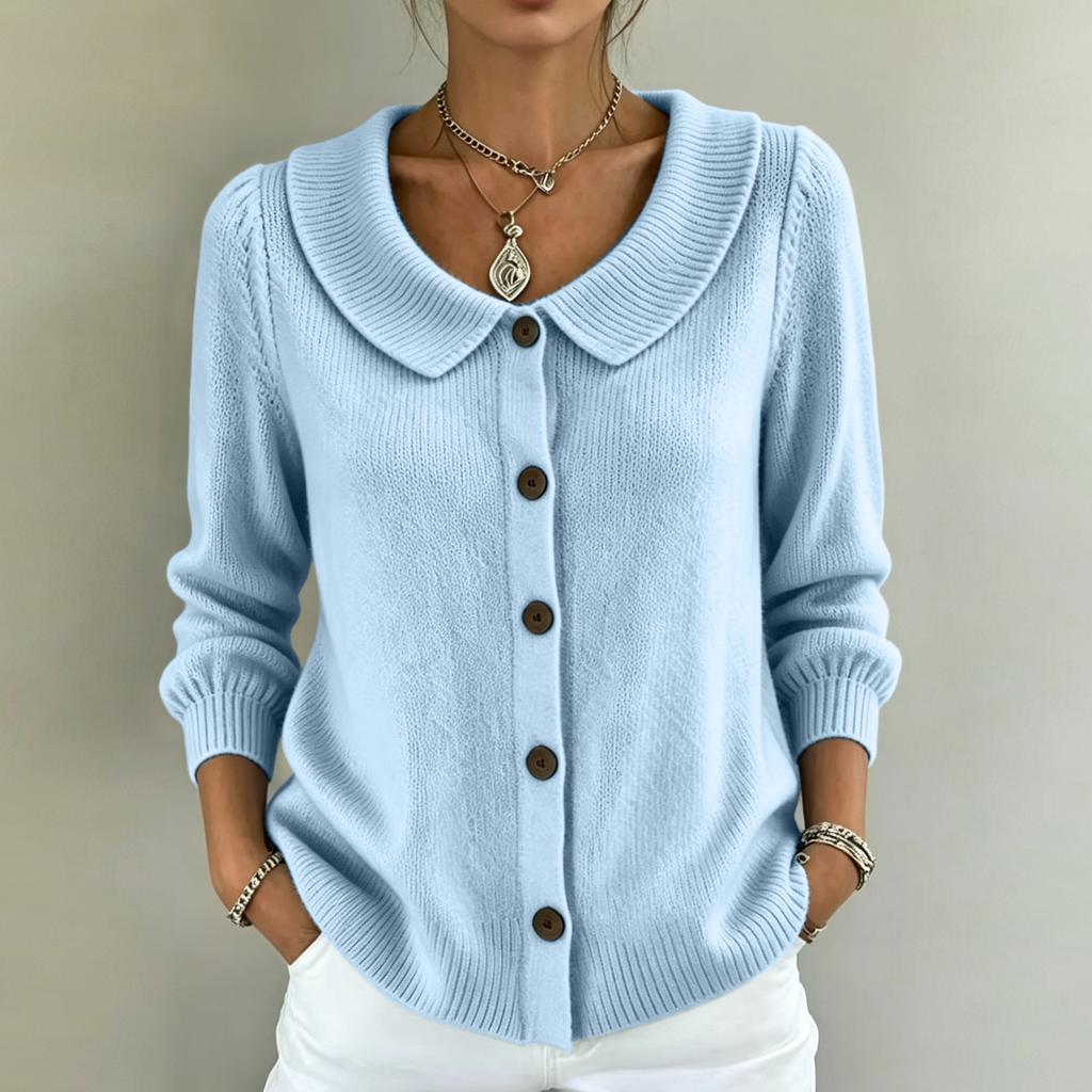 Maglione casual da donna in maglia con bottoni e colletto rovesciato, Pullover colorato