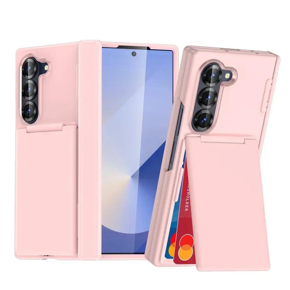 Luxury Flip Kickstand Phone Case For Samsung Galaxy Z Fold 7 6 Fold7 Fold6 5G Folding Bracket Matte Cover with Card Holder