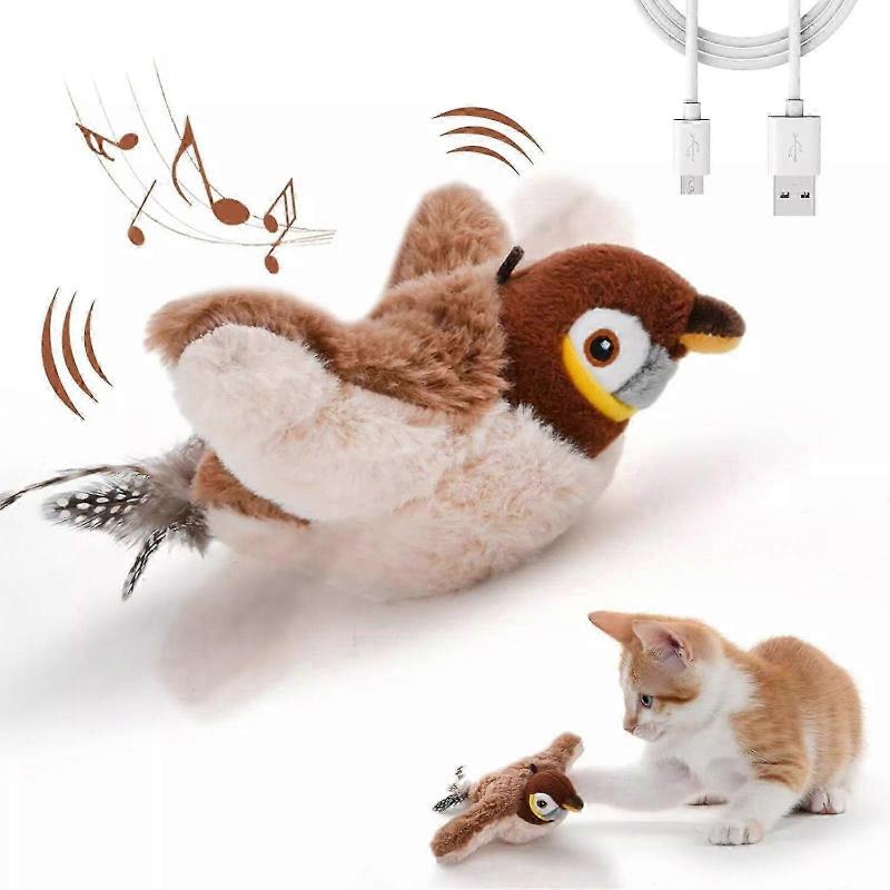 Electronic Interactive Flying Bird Cat Toy Flapping Wings,Sparrow Flapping Toy