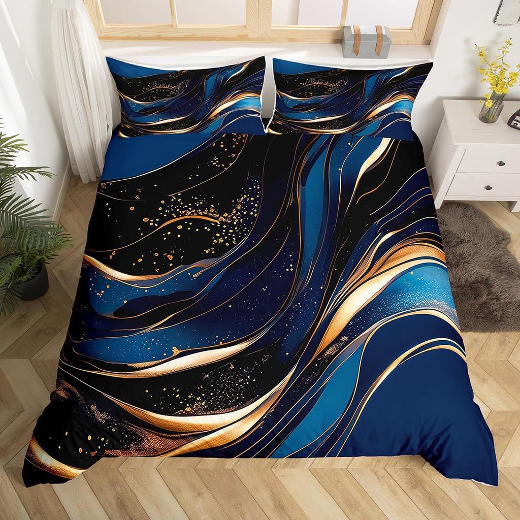 Blue Marble Textured Quilt Set Fashion 3D Digital Printing Bedding Quilt Set Three-Piece Set