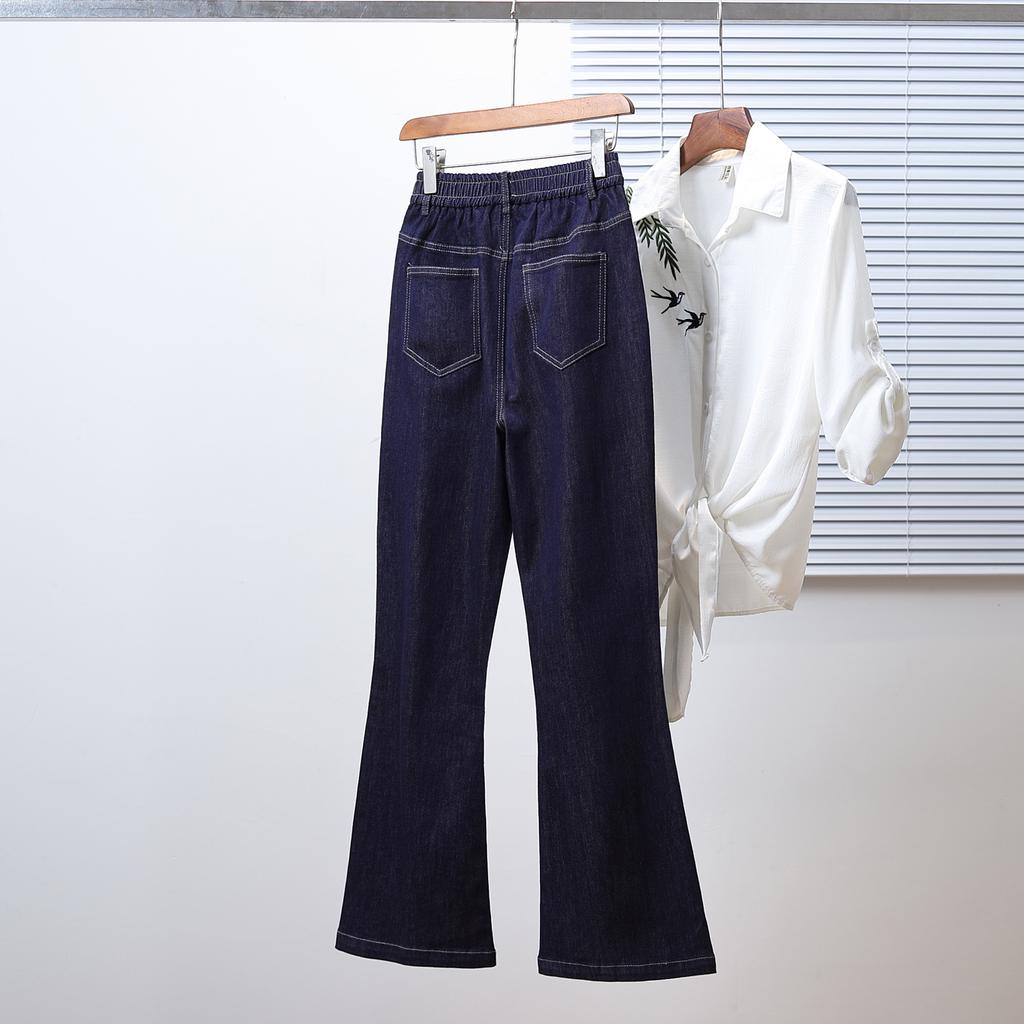 DIMANAF 2025 Plus Size Autumn Women Jeans Pants Denim Flared Pants Elastic Blue High Waist Trousers Oversize New Pants 5XL