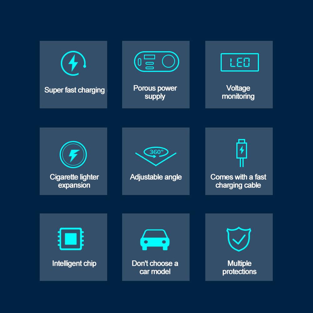 5-Port Autoladegerät mit einziehbarem Typ-C-Kabel PD Schnellladung Superschneller Handy-Autoladeadapter für Xiaomi Samsung Huawei