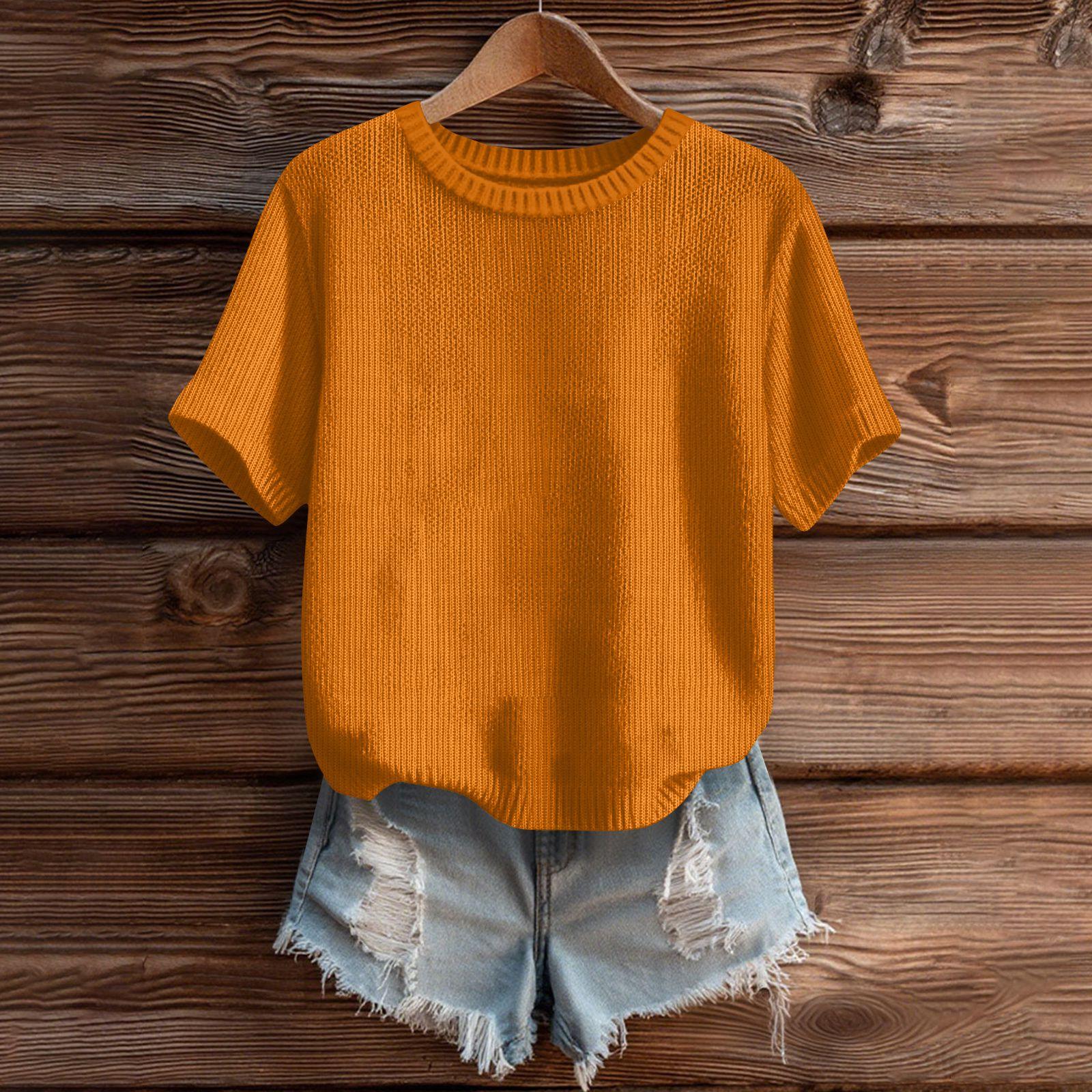 

Женский милый свитер вязаный модный повседневный с круглым вырезом и короткими рукавами уютный топ с принтом S оранжевый