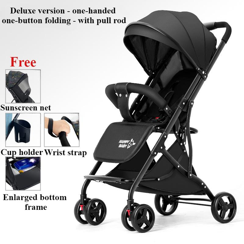 One Click Folding Baby Stroller Can Sit & Lying Foldable Portable Lightweight Baby Strolling Cart Large Space Adjustable Backset