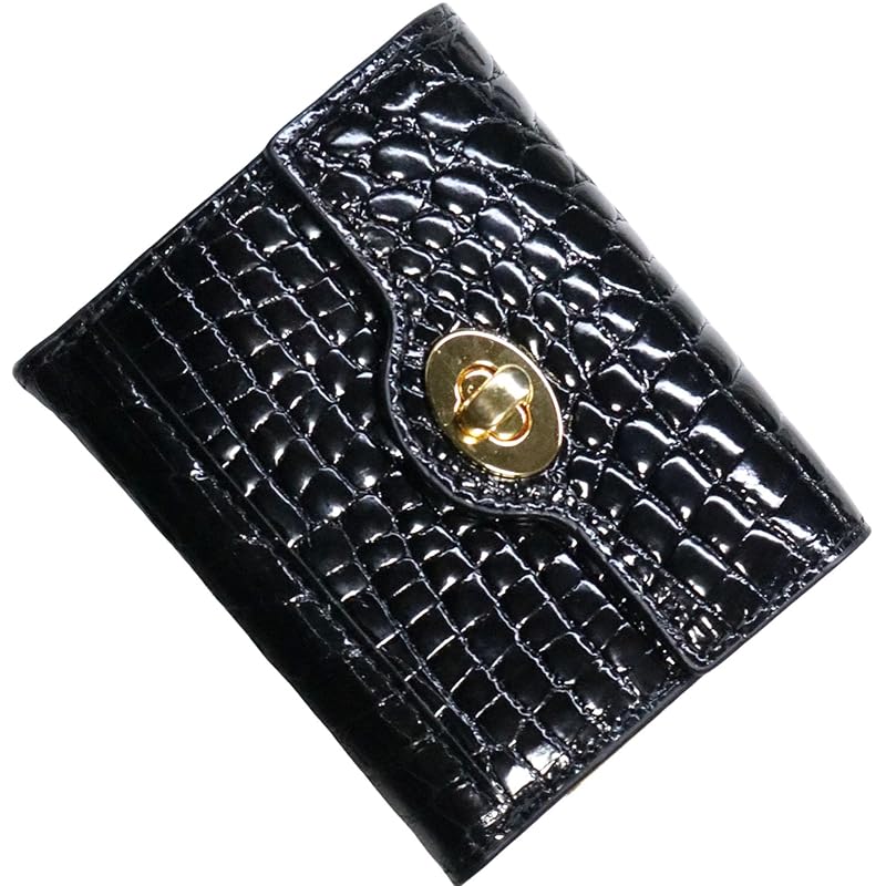 

[FashionBerry] black crocodile trifold wallet enamel ladies trifold wallet mini wallet thin wallet compact wallet small wallet folding genuine leather
