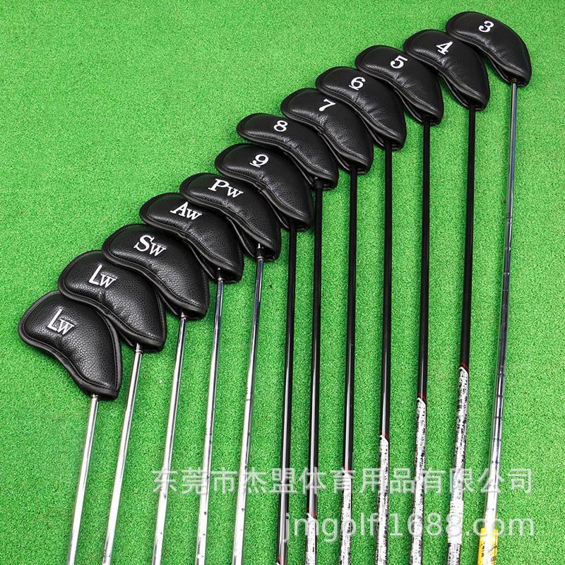 12-Piece Lychee Pattern PU Leather Golf Club Covers - Scratch & Wear Resistant
