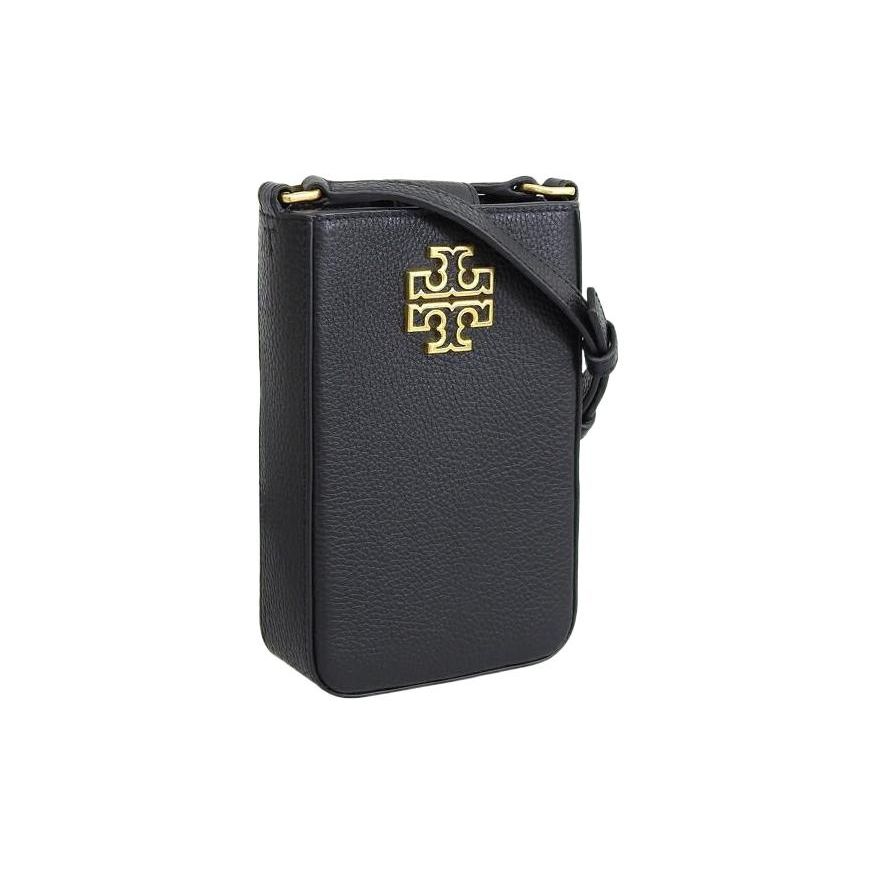 Tory Burch Solid Gold Double T Logo Hardware Leather Phone Bag Shoulder Crossbody Bag Small Women Bags Black 141000-001