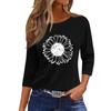 Women's Fashion Casual Round Neck 3/4 Sleeve Loose  Printed T-Shirt Ladies Top