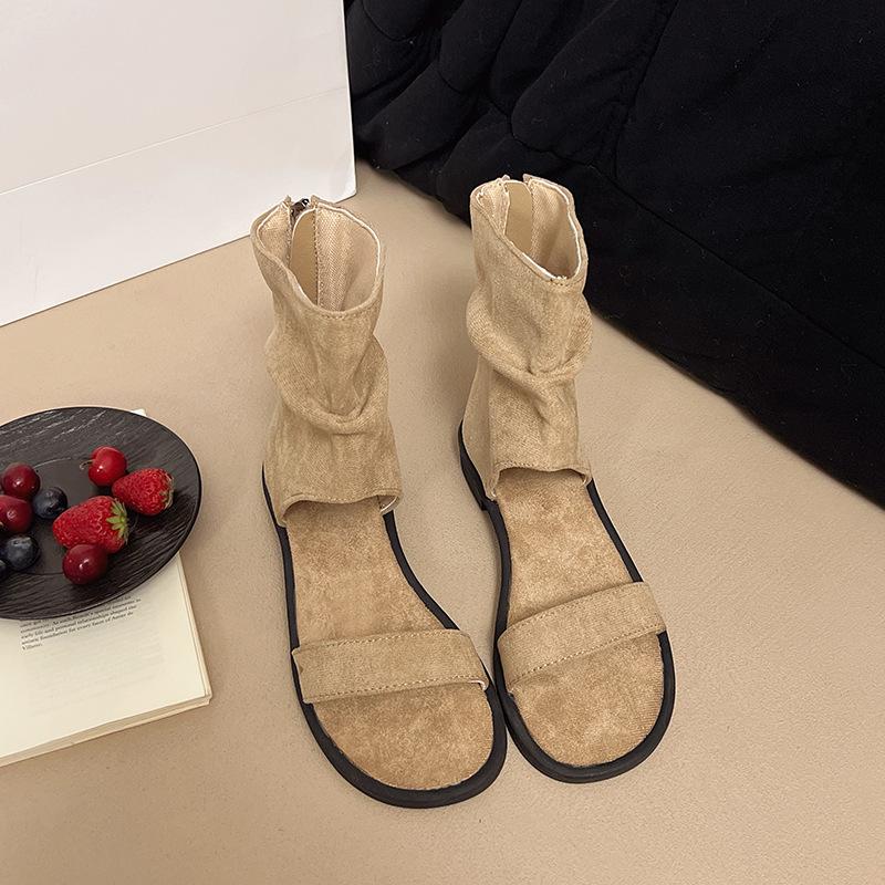 2025 Summer New Casual Toe Sandals Retro Handmade Shoes Flat Bottom Hollow Versatile Women's Cool Boots