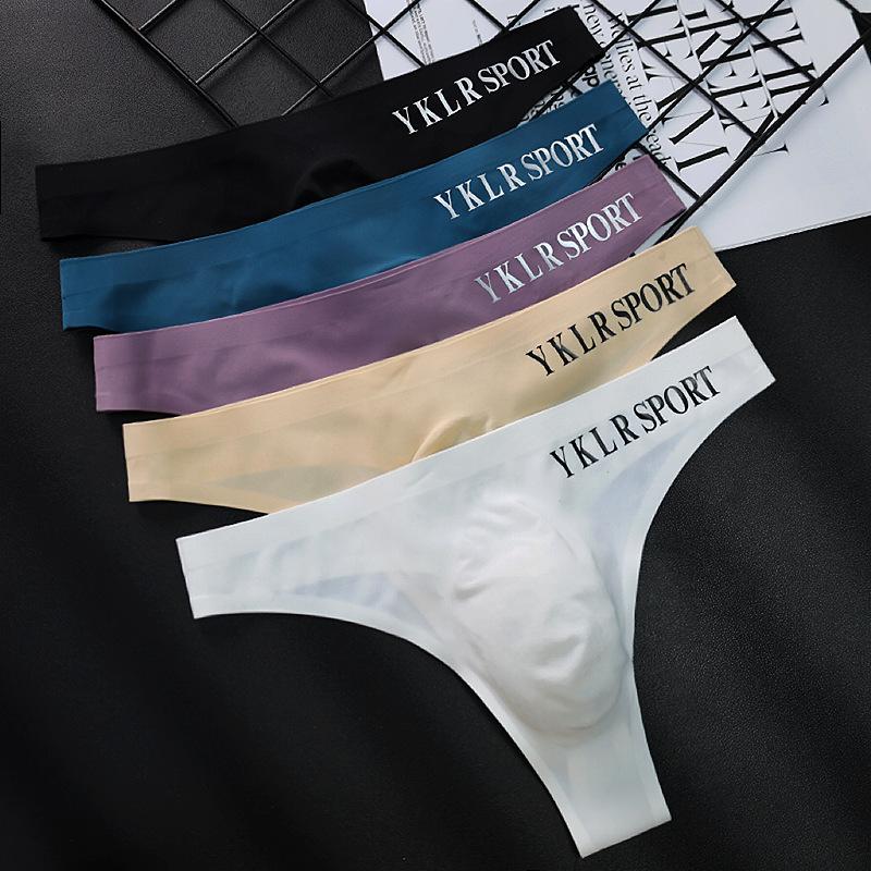 Športové nohavice s písmenami, sexy bezšvové tangá, fitness, nízky pás, pánske tangá, veľkosť L-2XL