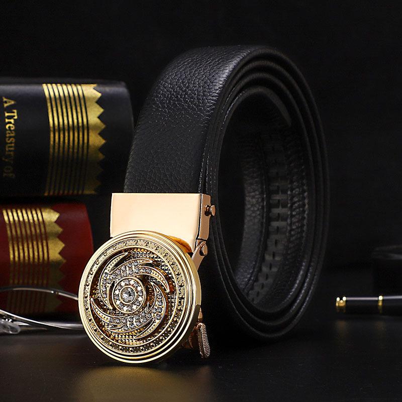 Men's Leather Belt with Rotatable Automatic Buckle - Stylish Business Trend Accessory
