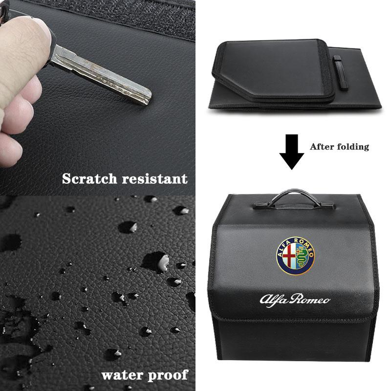 Car Trunk Storage Box Leather Organizer Case For Alfa Romeo 4C 8C Spider Giulia Giulietta Foldable Storage Tools Car Accessories