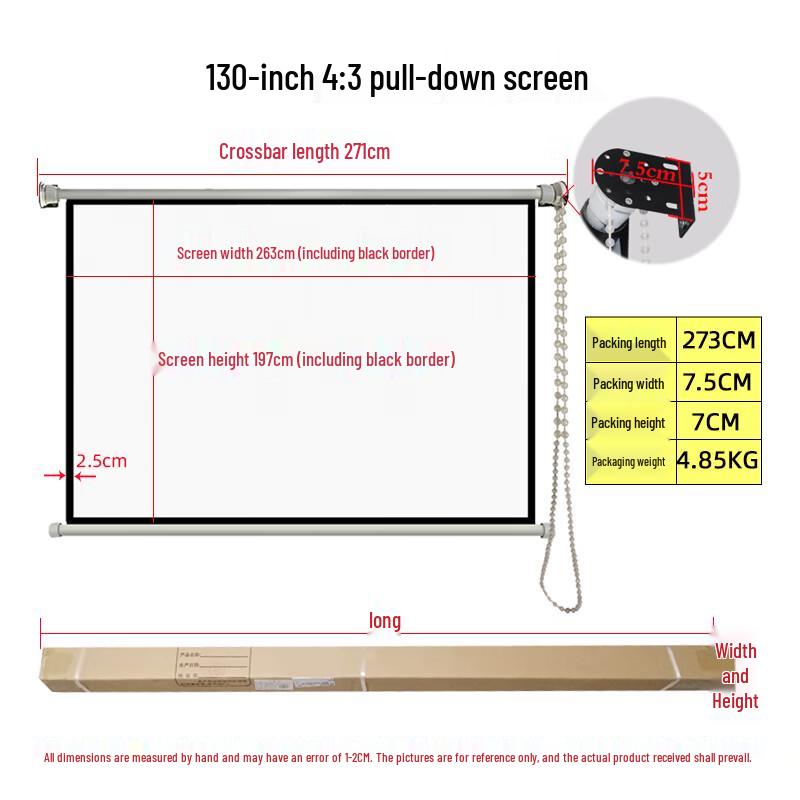 FAIRY LAKE 130-inch 4:3 Pull-Down Projection Screen