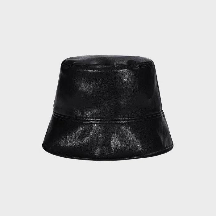 VA Cubic Stud Vegan Leather Drop Bucket Hat Black