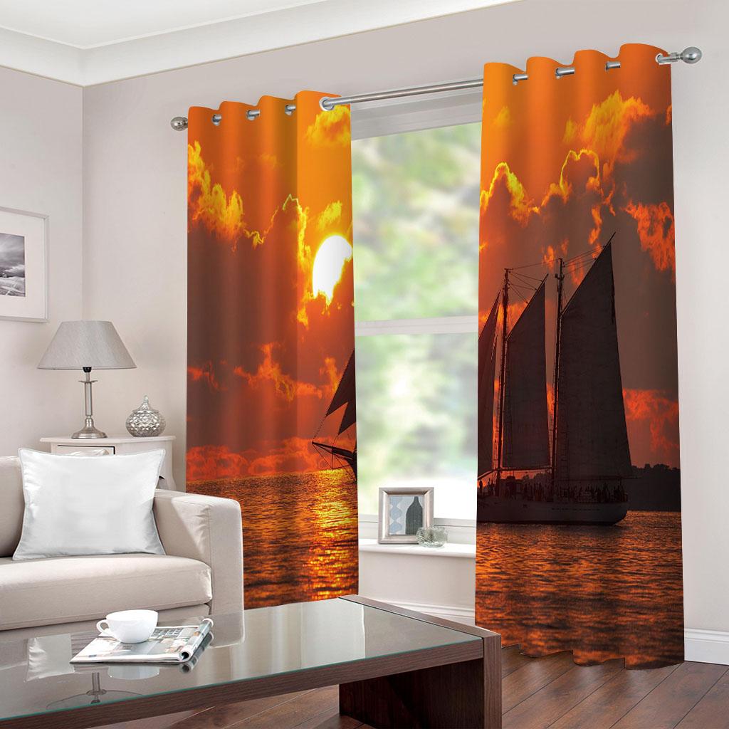 Sunset Sea Sail Theme Room Decoration Shade Cloth Landscape Series Living Room Bedroom Balcony Home Decoration Curtains