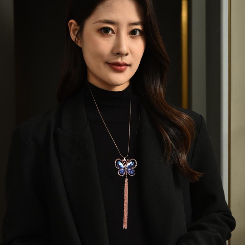 Butterfly Crystal Stunning Necklace With Tassels For Fashionable Women In Autumn