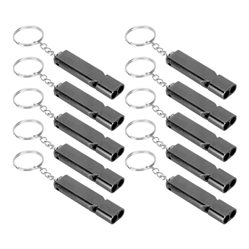 10Pcs Aluminum Alloy Emergency Survival Whistle Double Tube High Frequency Survival Whistle with Keychain