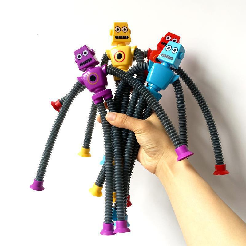 Creative Cartoon Giraffe Robot Egg Decompression Toy with Stretch Tube and Suction Cup, Featuring Ever-Changing Light-Up Hair.