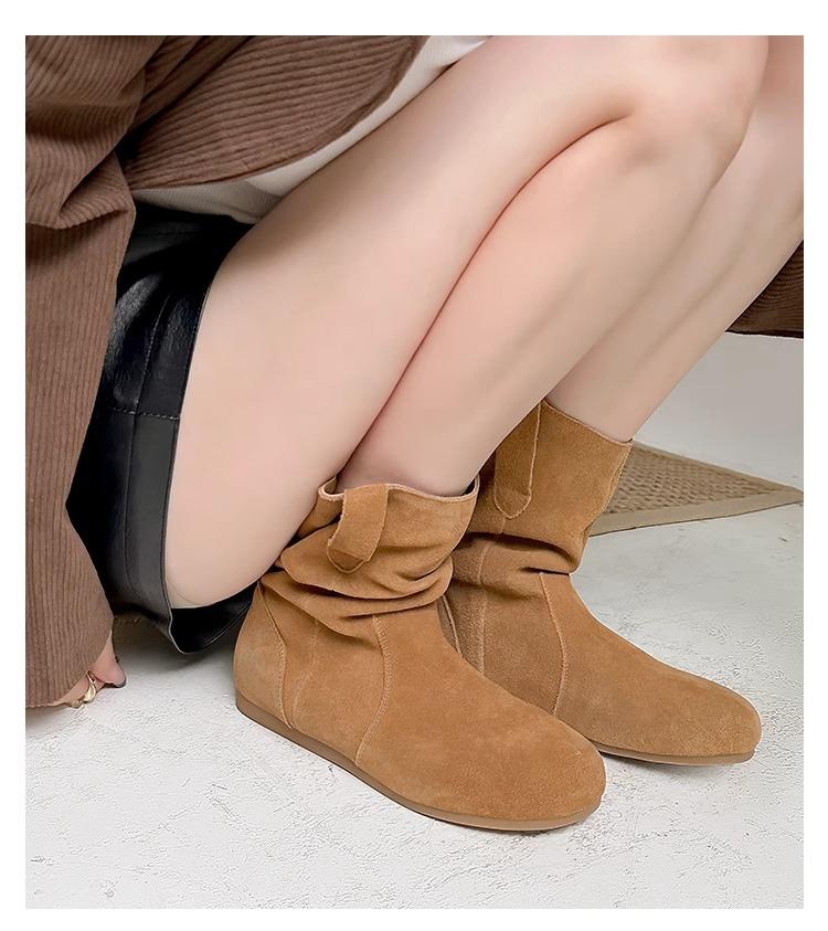 

Интернет-знаменитость куча сапог 2025 новый круглый носок универсальная плоская подошва ковбойские сапоги из матовой кожи короткие сапоги женские весна и осень 40 жёлтый