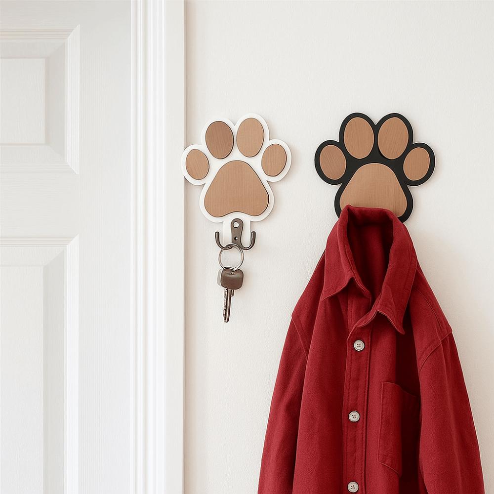 2Pcs Strong Load-bearing Wooden Paw Print Wall Hook Non-slip Cat Claw Coat Hooks  Office