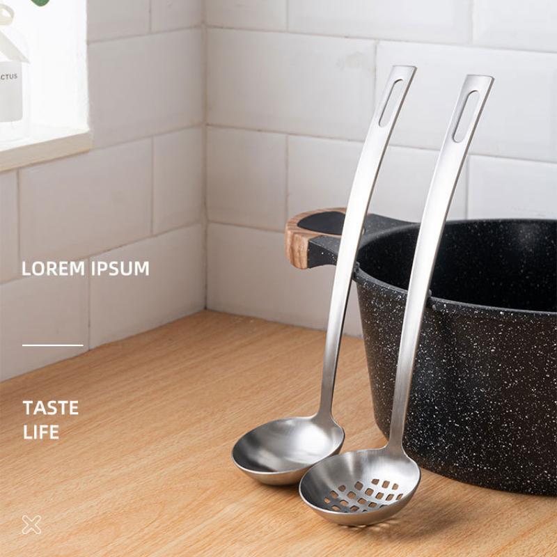 HANYANG Stainless Steel 304 Soup Ladle Soup Shell Soup Leak Long Handle Thickened Sand Light Hot Pot Ladle Kitchen Soup Ladle