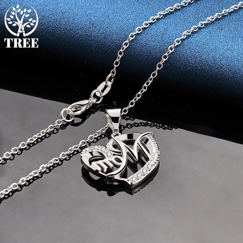 925 Sterling Silber AAA Zirkon Mom Herz Anhänger Halskette Schmuck