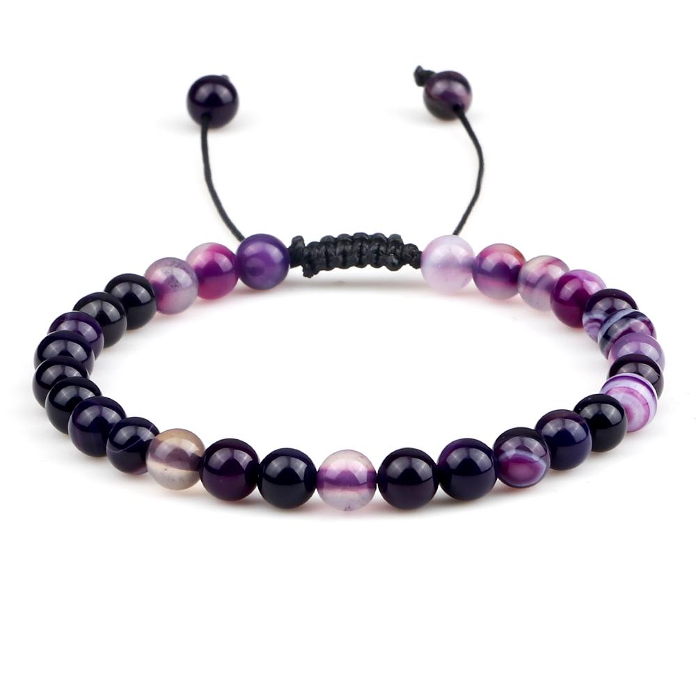 6mm Natural Stone Men Bracelets Charm Tiger Eye Black Beads Bracelet Braided Bangle Adjustable Charm Women Yoga Jewelry Pulseras