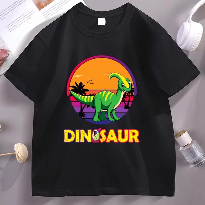 Cartoon Dinosaur Graphic T Shirts Cotton Shortsleeved Round Neck Tshirt Basic Tees Funny Round Neck Breathable Male Clothes