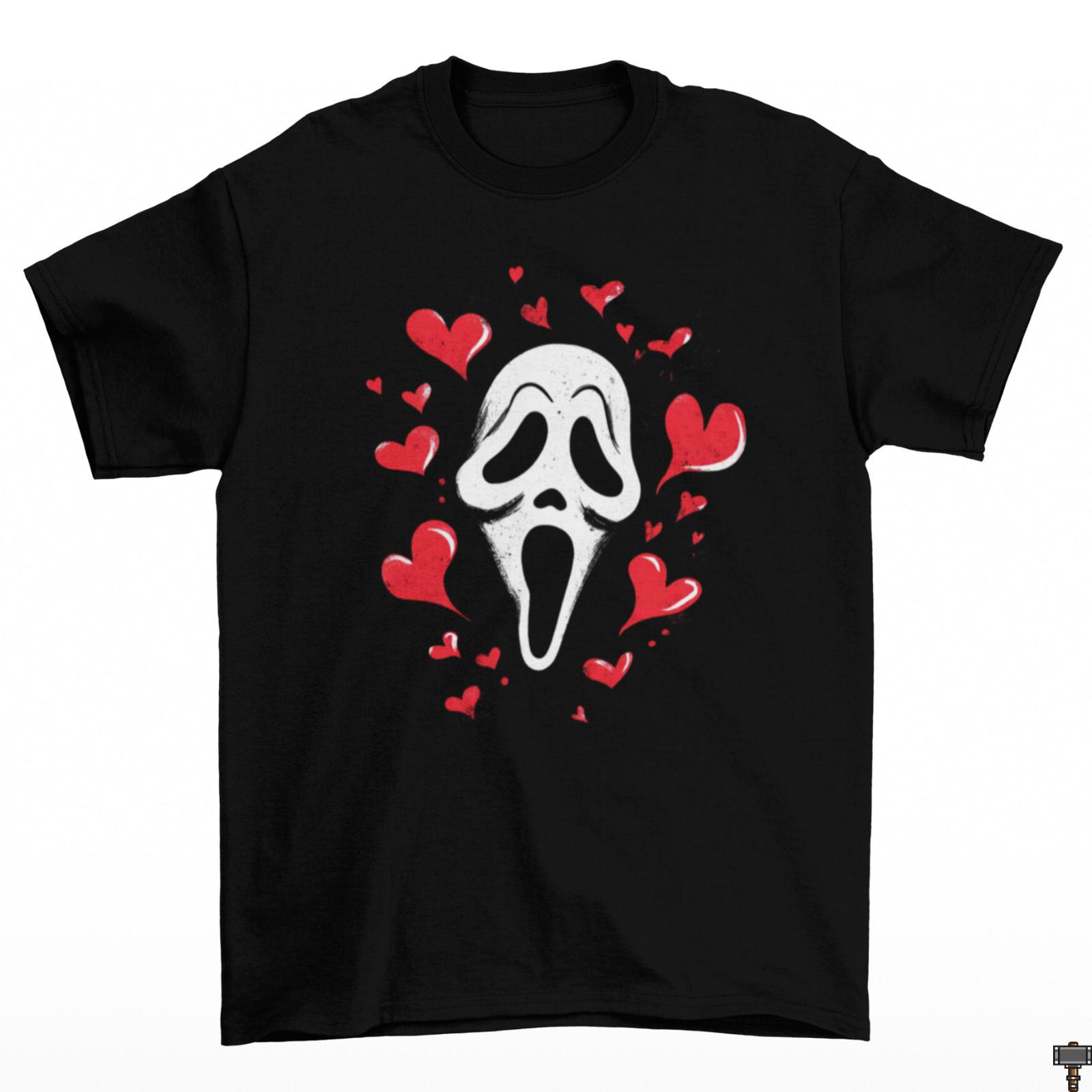 Ghost Hearts Adult Black T-Shirt Cotton Halloween Valentines Day Horror 2026 S разноцветный