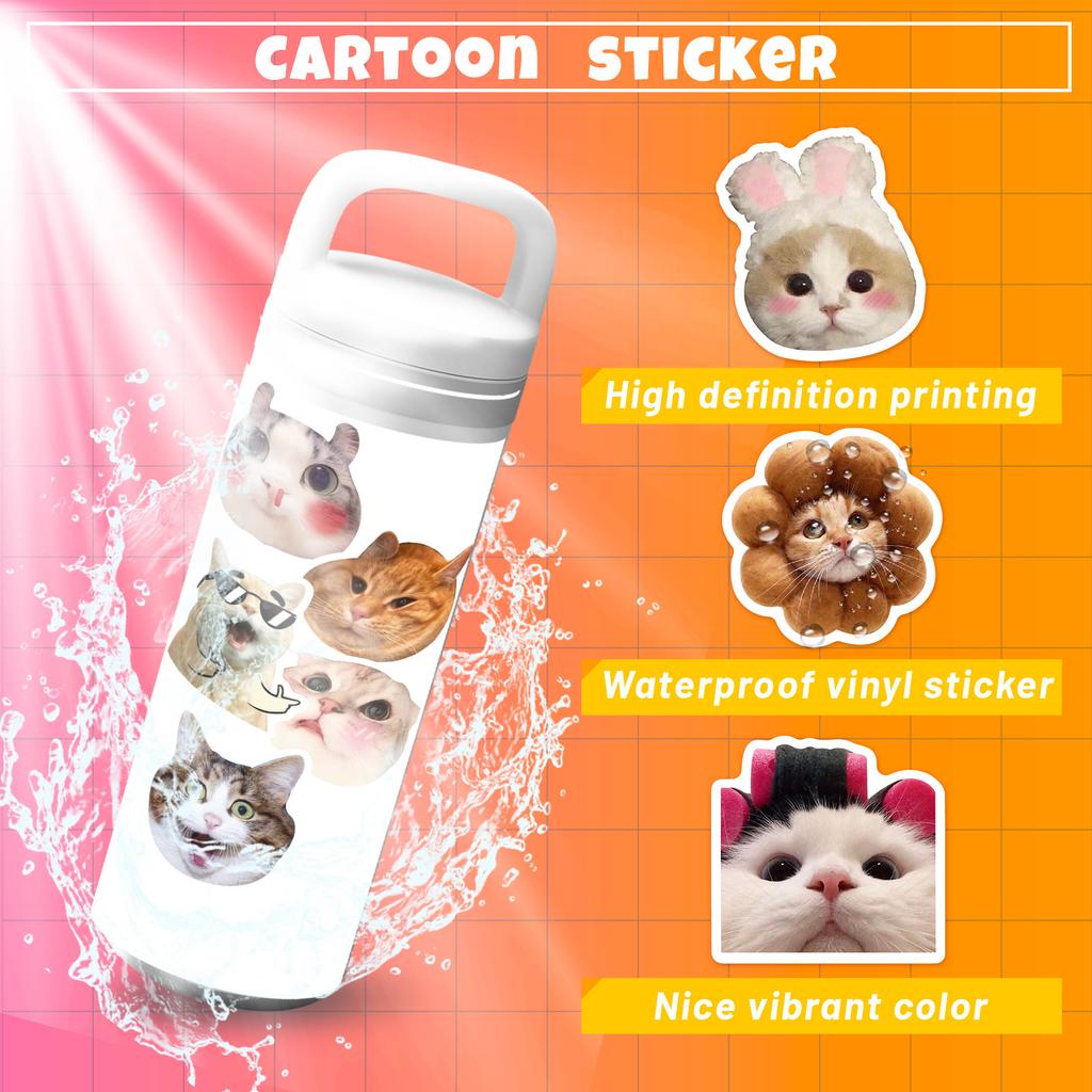 50PCS Cute Cat MEME Cartoon Animals Graffiti Stickers DIY Phone Guitar Laptop Notebook Suitcase Cup Waterproof Sticker Kids Toy