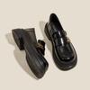 Platform Women's Retro One-pedal Small Leather Shoes Thick Heel Black Single Shoes