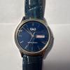 Used Q&Q Citizen Watch Quartz Day Date Blue Dial Leather Band