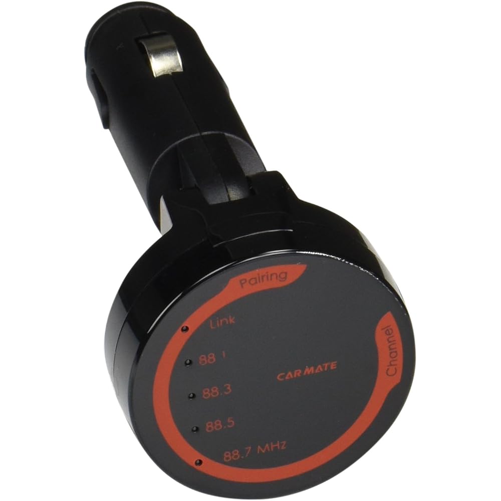 Carmate Car FM Transmitter with Bluetooth, Radio Law Compliant, Rechargeable + NFC Function, Black/Red SA105