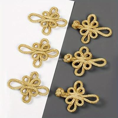 Fermetures de fixation à nœud de libellule, 5 pièces, fil d'or, bouton Cheongsam chinois