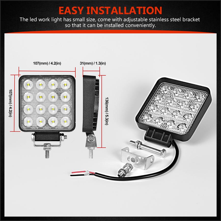 PAir 4.5Inch 16LED 80W 6500K Aluminum Square LED Work Light Fog Driving Lamp Offroad SUV Spotlight Bar Boat