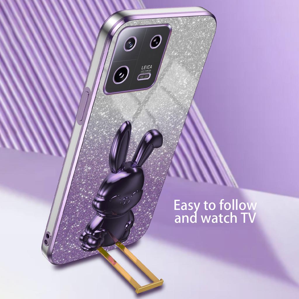 For Xiaomi 13 Cell Phone Case Fashion Glitter Pull-out Kickstand Anti-shock PC+TPU Cover