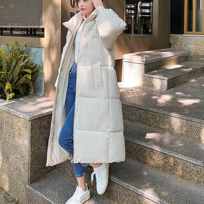 Winter Hooded Long Knee Parkas Coat Cotton Padded Warm Solid Korean Thick Snow Wear Quilted Oversize Fluffy Jackets