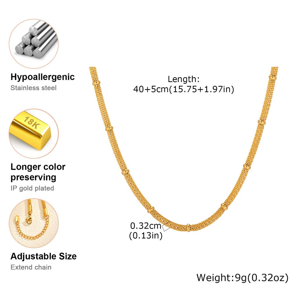 Trendy Mesh Bead Chain Necklace for Women,18K Gold Plated Stainless Steel Hollow Necklaces,Waterproof Jewelry Gifts