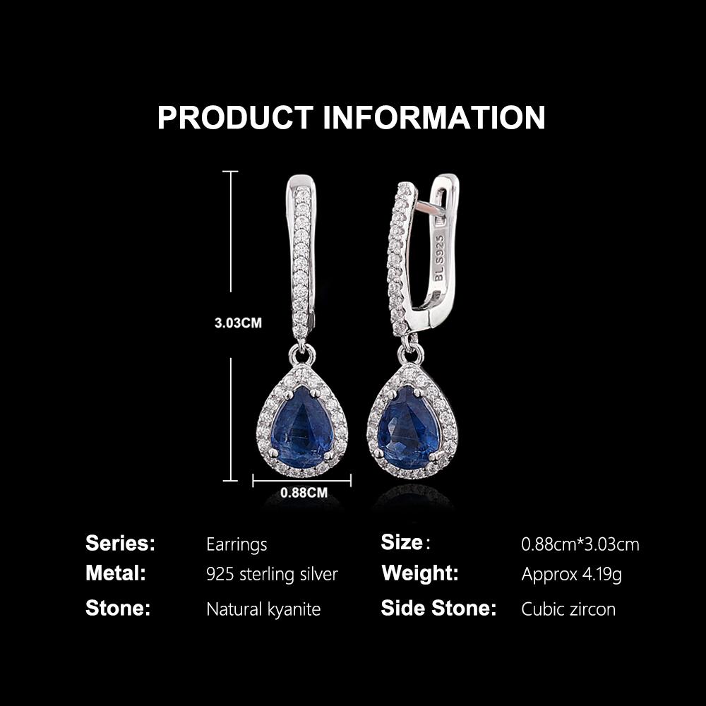 Gorgeous 925 Sterling silver clasp earrings natural Kyanite pear 6*8mm gemstones fine jewelry for women's Proposal Banquet gifts