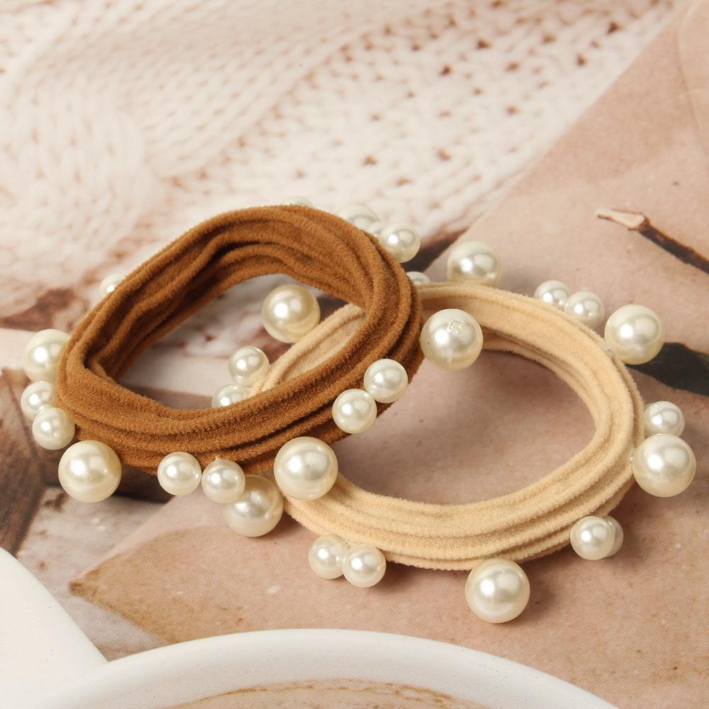 5Pcs Scrunchies with Pearl Hair Ties with Pearl Ponytail Hair Rubber Bands for Woman Elastic Headbands Sports Hair Accessories