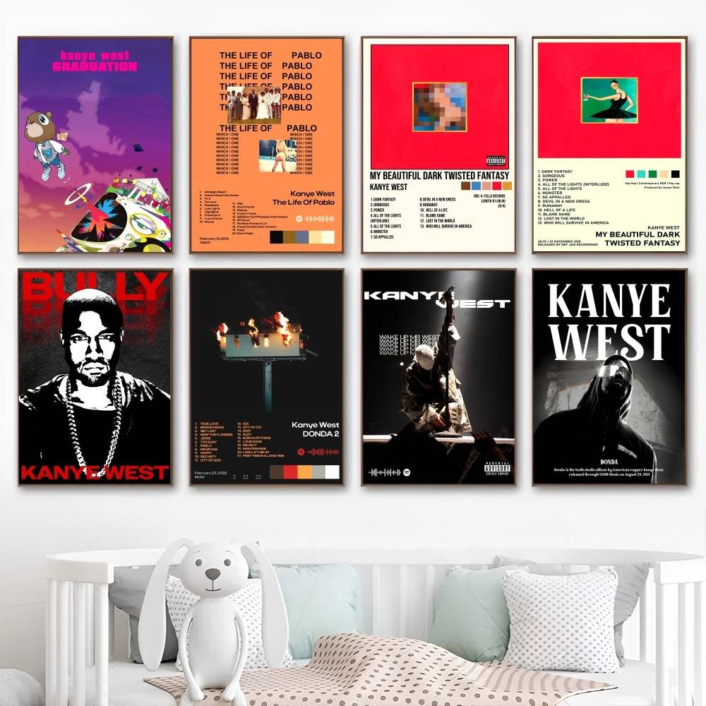 Ράπερ Kanye West Ασπρότυπο Αφίσα Αδιάβροχο Χαρτί Αυτοκόλλητο Καφετέρια Μπαρ Αισθητική Τέχνη Τοιχογραφία