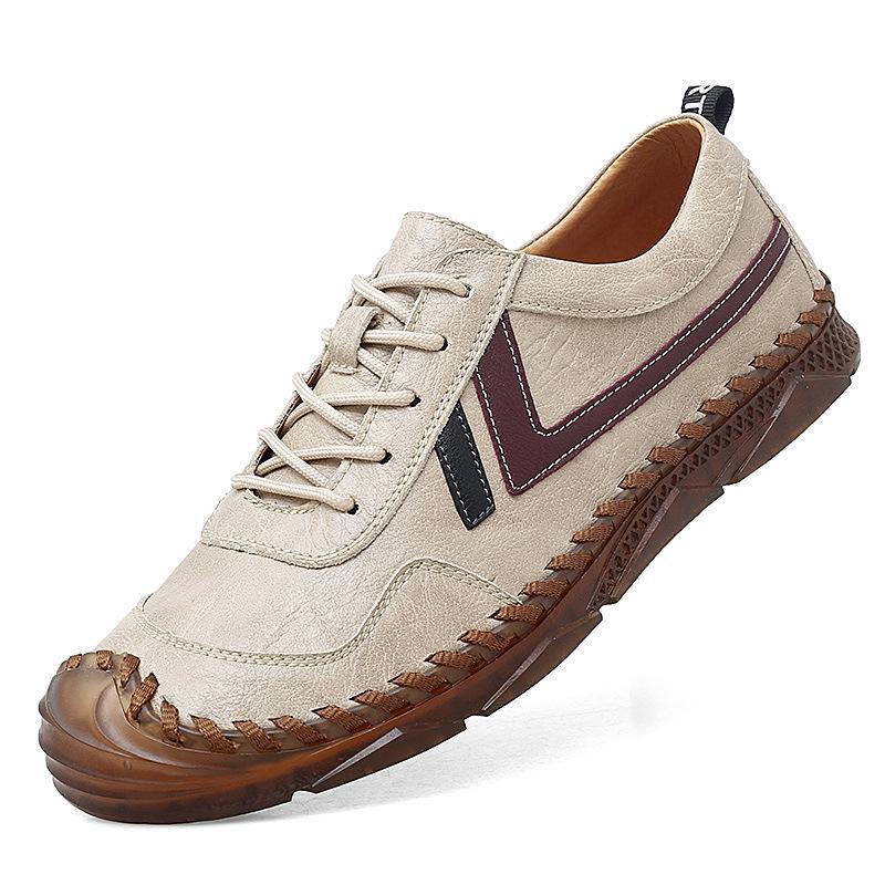 

Весенне-осенние повседневные кожаные туфли Мужские кожаные на мягкой подошве Дышащие Мужские универсальные туфли на шнуровке Мужские молодежные Большого размера Повседневные туфли Тренд 47 бежевый