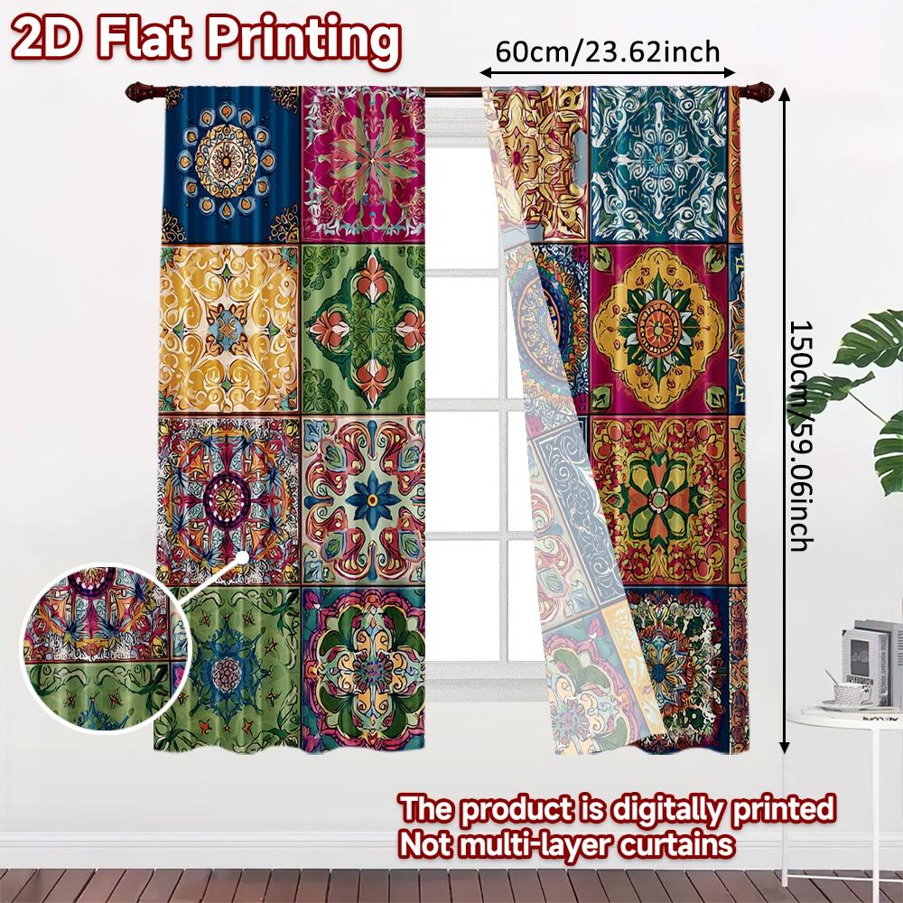 2pcs, 2D FLAT PRINTING Curtains (Without Rod) Mosaic Harmony Halloween Festival Fashion Curtains Fabric Curtains All Seasons