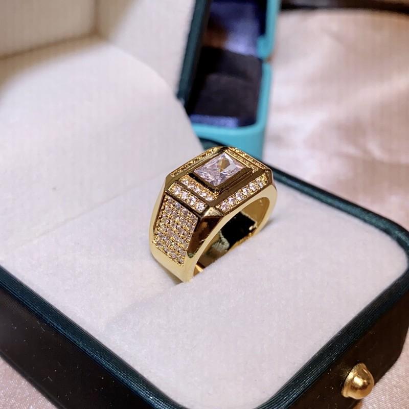 2026 Electroplated Gold Color-preserving Rectangular Diamond Luxury Large Diamond Ring Men's Ring Luxury Full Diamond Men's Ring