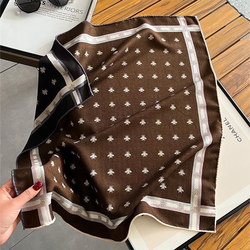 New double-sided two-color silk wool square scarf women s spring fashion high-end sense versatile little bee silk scarf 70*70cm
