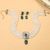 Multi-layer Bridal Anti-Pearl Earrings Necklace Geometric Crystal Full Diamond Necklace Set Choker Female