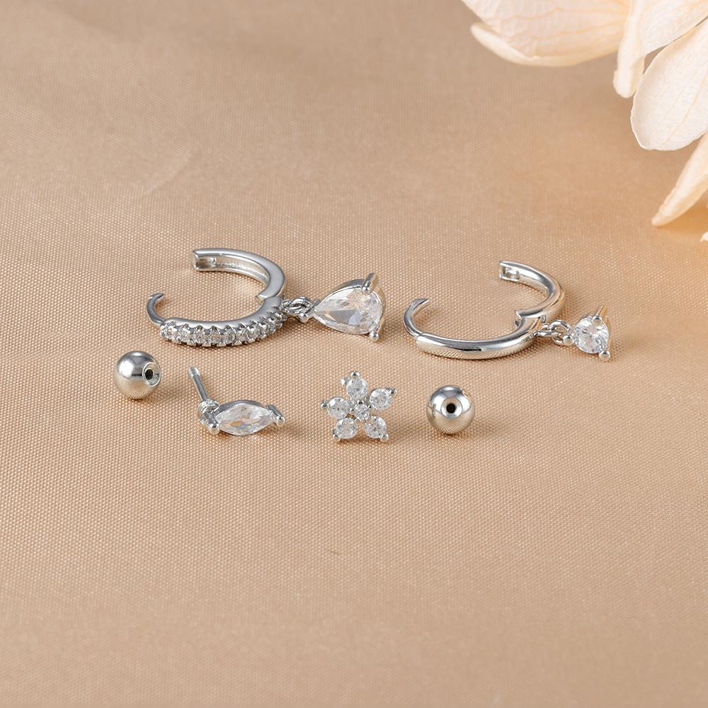 4PCS New Design Stainless Steel Water Drop Cubic Zirconia Dangle Earrings Set Flowers Horse Eyes Stud Piercing Earring Jewelry