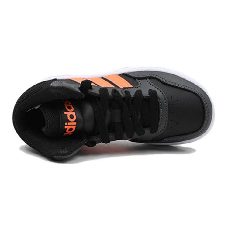Adidas Neo Hoops 3.0 Mid K Fabric Casual Slip-Resistant Durable Mid-Top Kids Skate Shoes Kids Sneakers Black Orange HQ4492