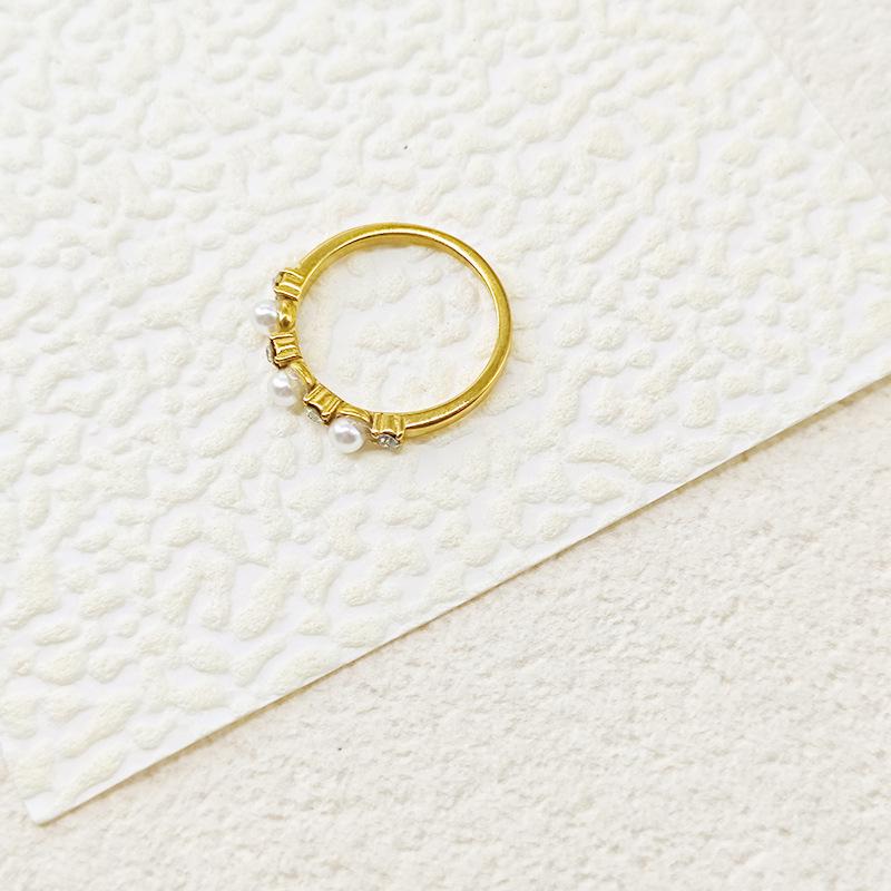 Luxus Zirkon Perlen Edelstahl Ring - High-End Titan Modeschmuck für Damen