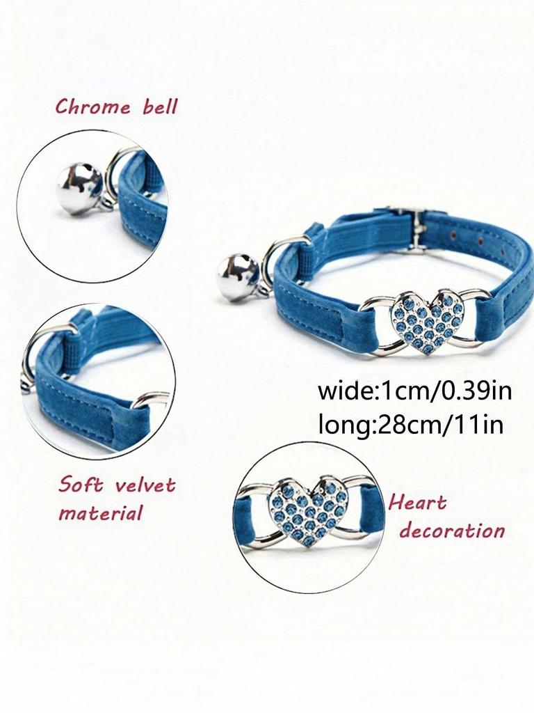 1pc Pet Collar With Rhinestone Heart & Bell Decoration, Cat Collar
